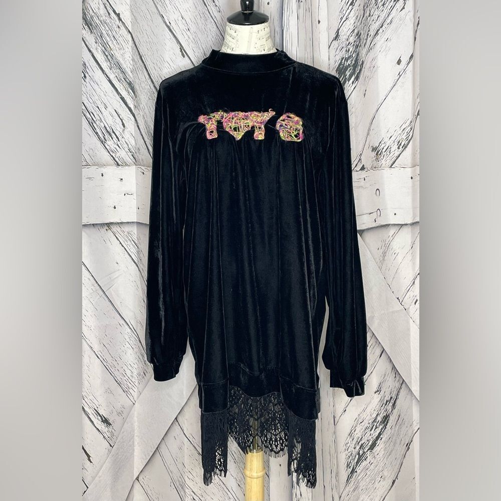Toy G Velvet Dress Lace Trim Black Velvet L